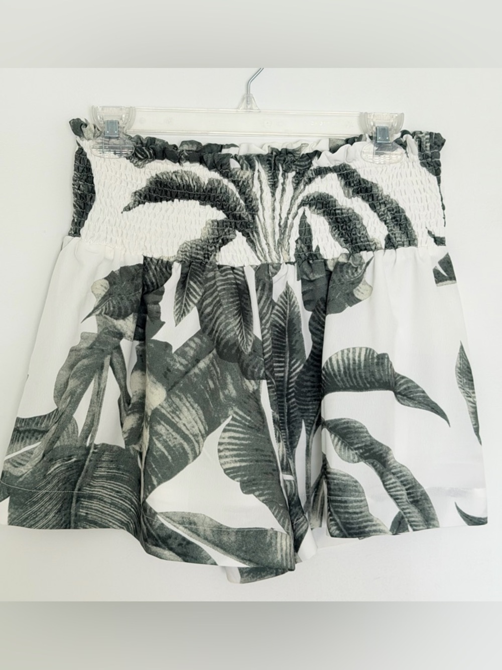 Ice White and Gray Smocked Waist Shorts with Tropical Print